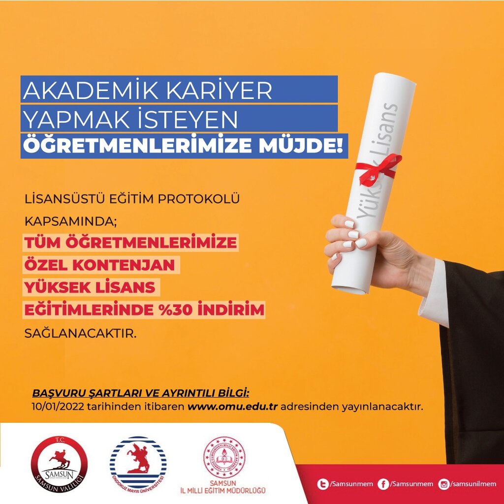 Samsun'da Akademik Kariyer Yapmak İsteyen Öğretmenlere Müjde