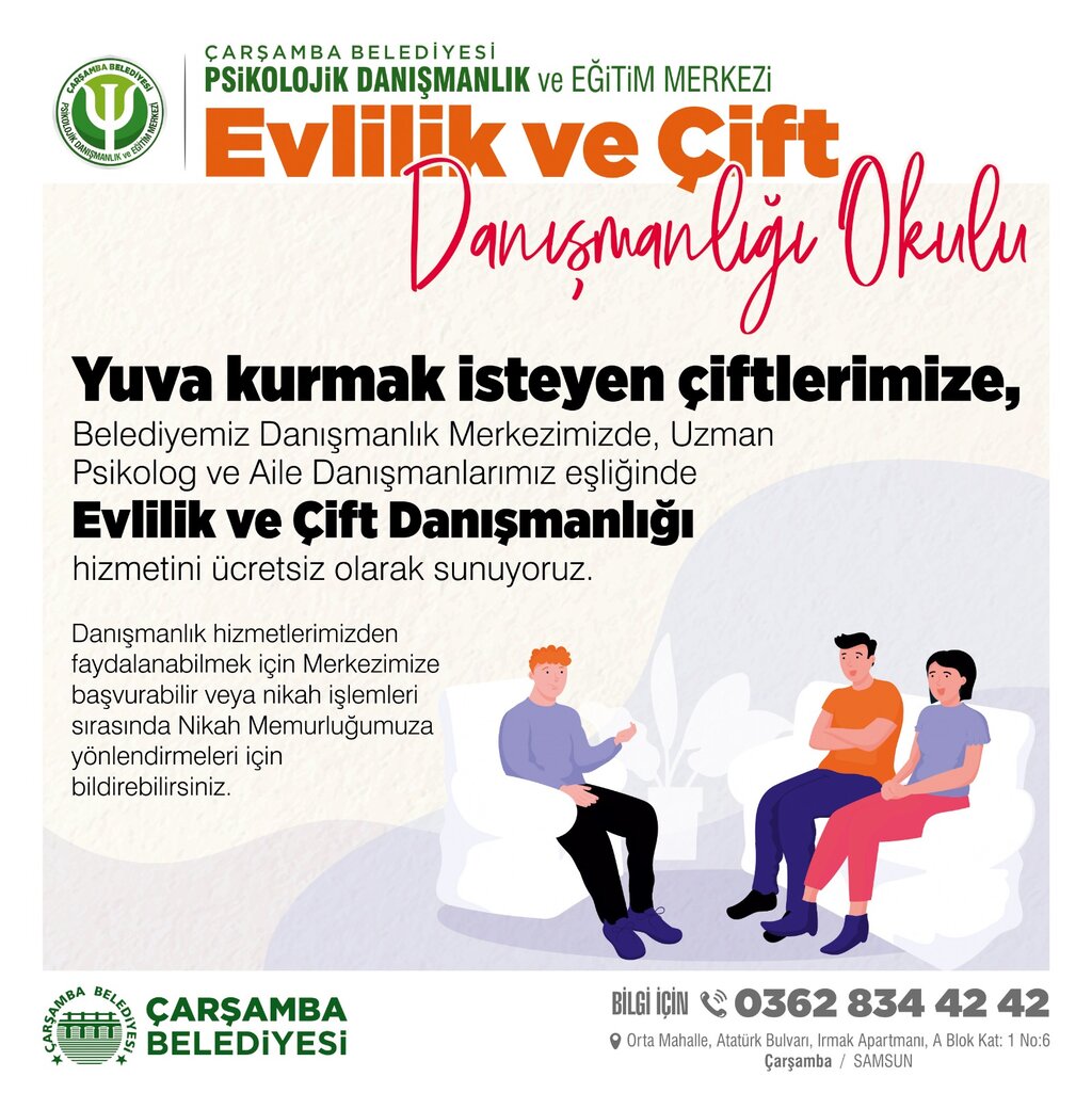 ÇARŞAMBA BELEDİYESİ’NDEN EVLENECEK ÇİFTLERE DANIŞMANLIK HİZMETİ