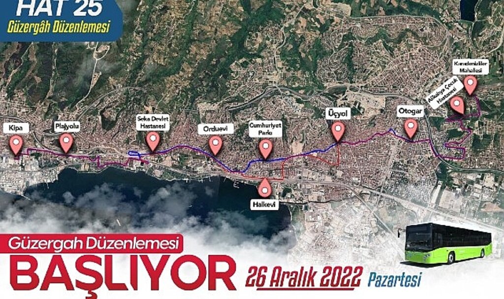 Hat 135 artık Derince'den Yuvam Akarca'ya gidecek