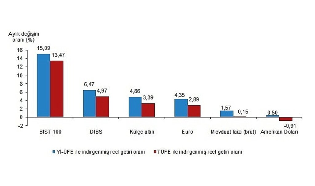TÜİK Aylık en yüksek reel getiri BIST 100 endeksinde oldu