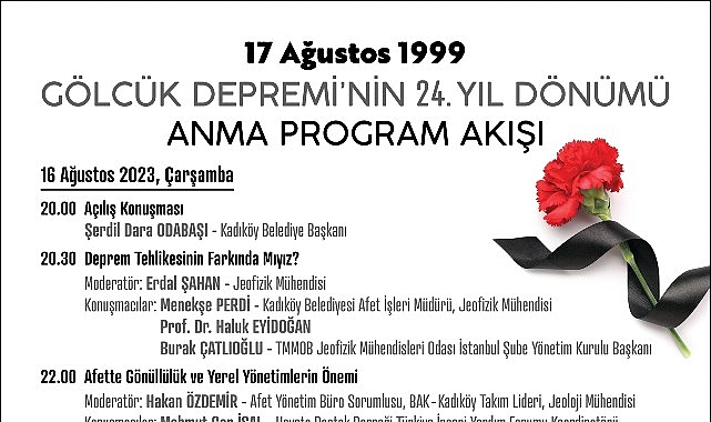 Kadıköy Belediyesi, Gölcük Depremi'nin 24. Yıl Dönümünde Anma Programı Düzenliyor