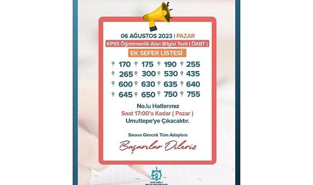 Kocaeli Büyükşehir'den KPSS için 16 hatta ek sefer
