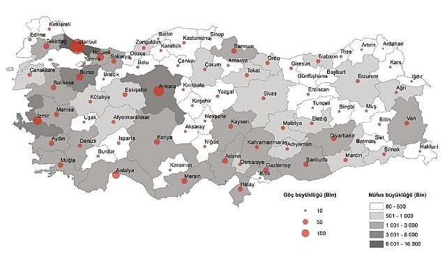 TÜİK: Türkiye'de 2022 yılında 2 milyon 791 bin 156 kişi iller arasında göç etti