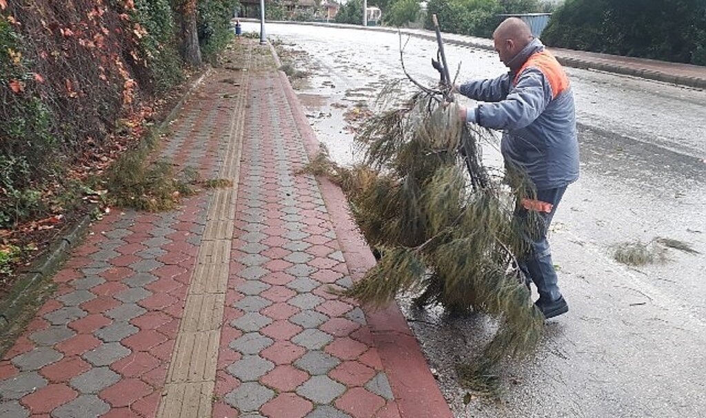 Kemer'de fırtına sonrası temizlik