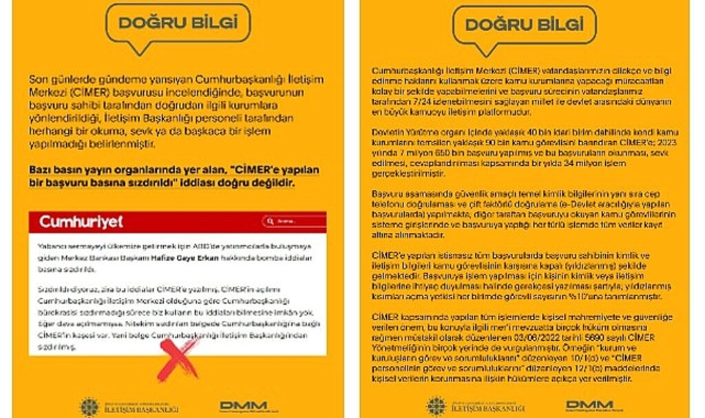 CİMER'e yapılan bir başvurunun basına sızdırıldığı iddiası hakkında açıklama