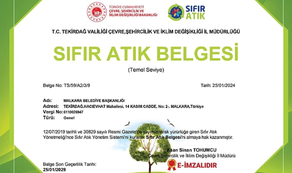 Sıfır atık belgesini Malkara'ya kazandırdık