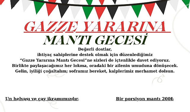 Samsun Siyah Sosyal Yardımlaşma Derneği’nden Gazze Yararına Mantı Gecesi Daveti