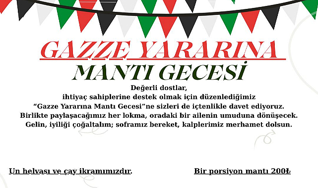 Samsun Siyah Sosyal Yardımlaşma Derneği’nden Gazze Yararına Mantı Gecesi Daveti
